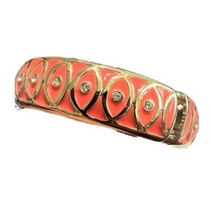 Sequins || NWOT || Coral Orange Jeweled Bangle Gold Bracelet